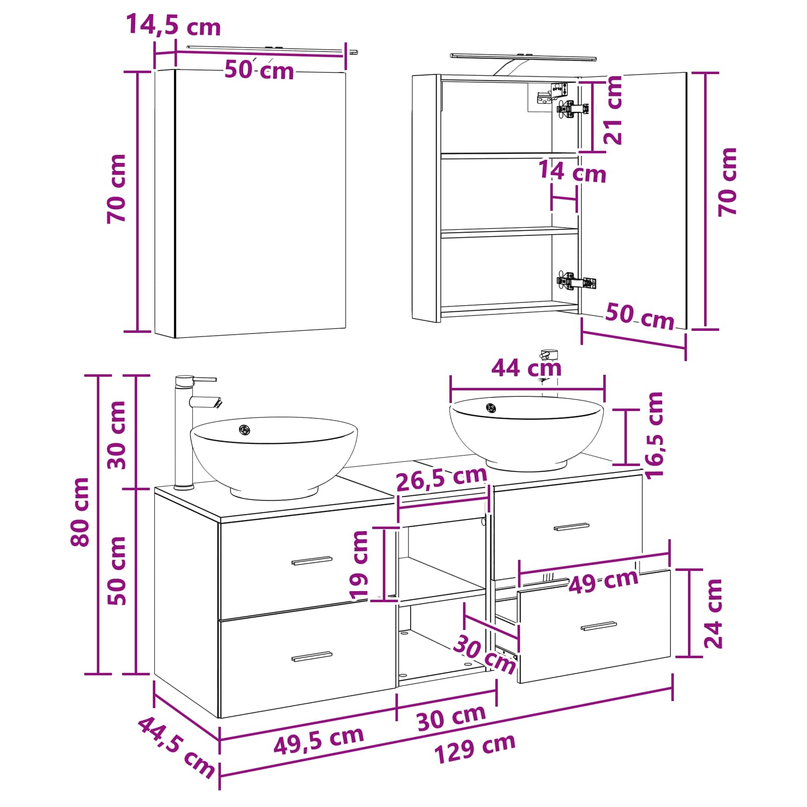 Badrumsmöbelset 5 pcs Gammalt trä Konstruerat trä och glas