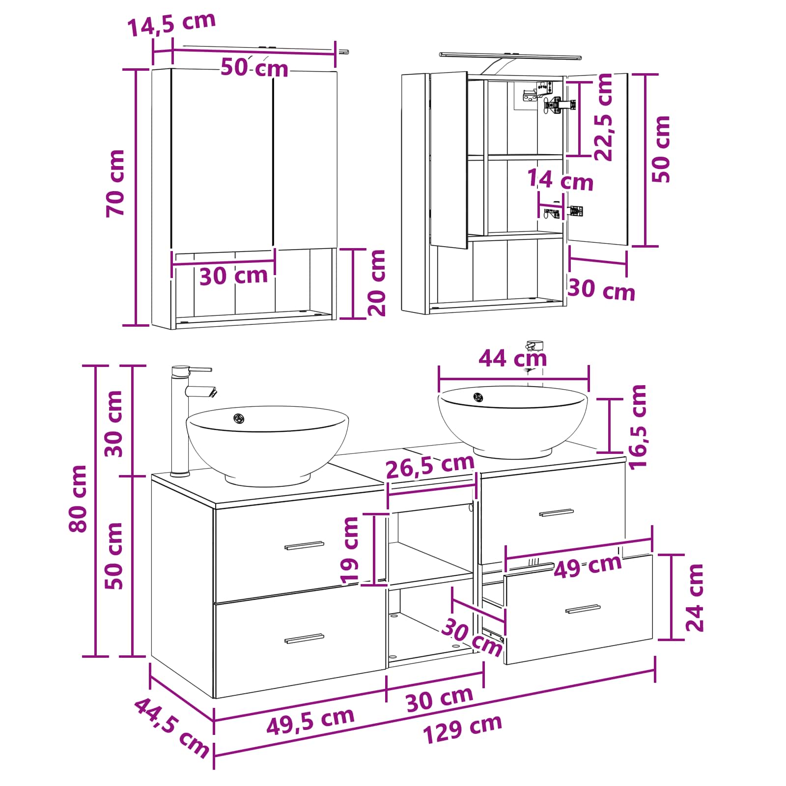 Komplet pohištva za kopalnico 5 pcs Dimljen hrast - slika 12