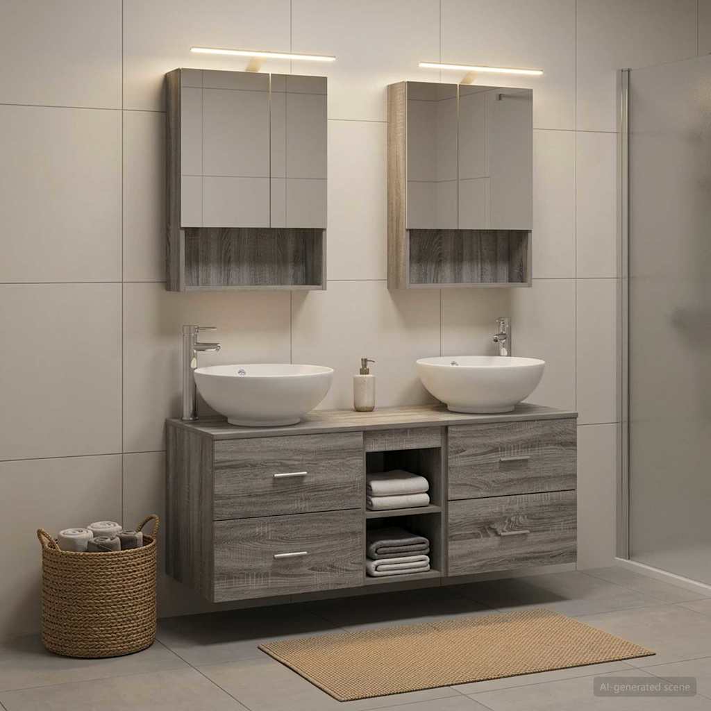 Komplet pohištva za kopalnico 5 pcs Siva Sonoma - slika 4