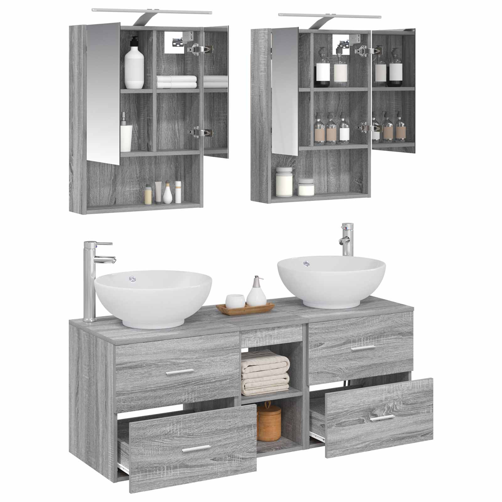 Komplet pohištva za kopalnico 5 pcs Siva Sonoma - slika 3