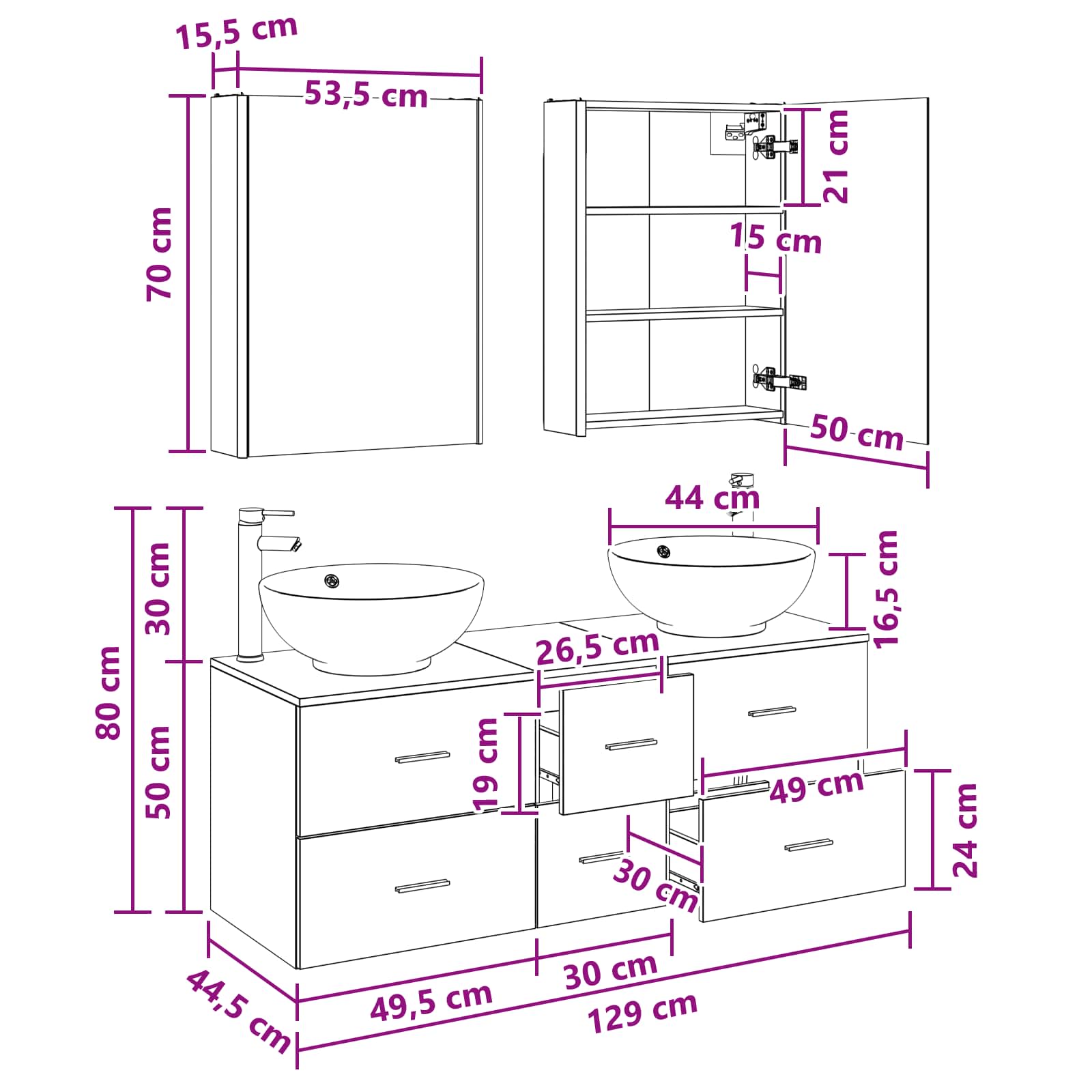 Badrumsmöbelset 5 pcs Sonoma-ek Konstruerat trä och glas