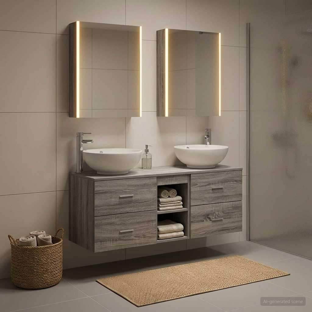 Komplet pohištva za kopalnico 5 pcs Siva Sonoma - slika 4