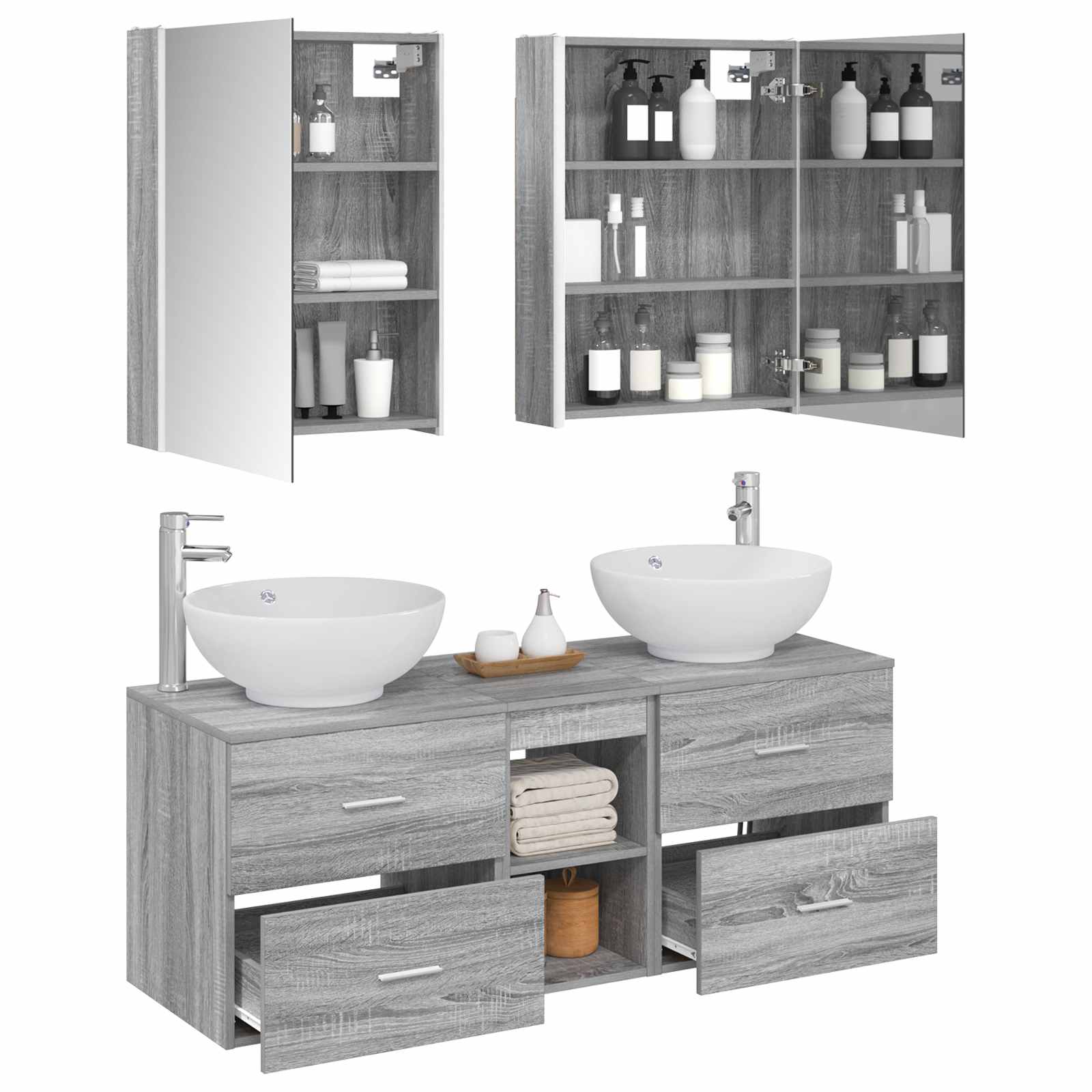 Komplet pohištva za kopalnico 5 pcs Siva Sonoma - slika 3