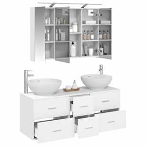 Sada koupelnového nábytku 4 pcs Bílá Kompozitní dřevo a sklo - obrázek 3