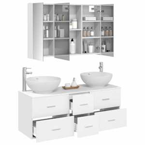 Sada koupelnového nábytku 4 pcs Bílá Kompozitní dřevo a sklo - obrázek 3