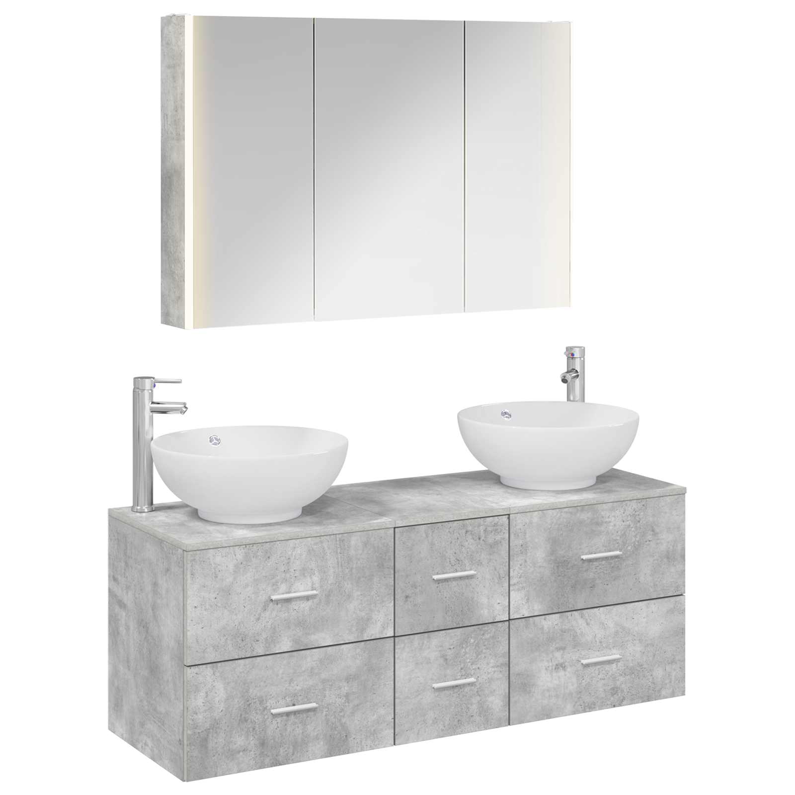 Badrumsmöbelset 4 pcs Betonggrå Konstruerat trä och glas