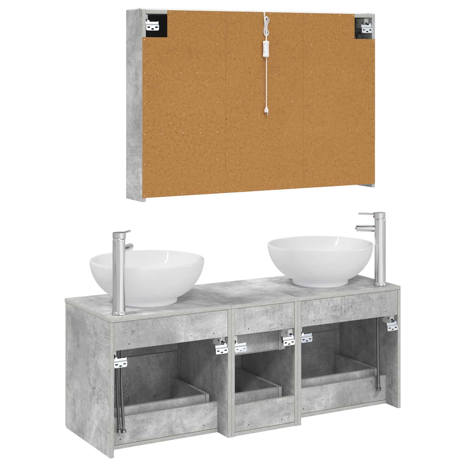 Badrumsmöbelset 4 pcs Betonggrå Konstruerat trä och glas