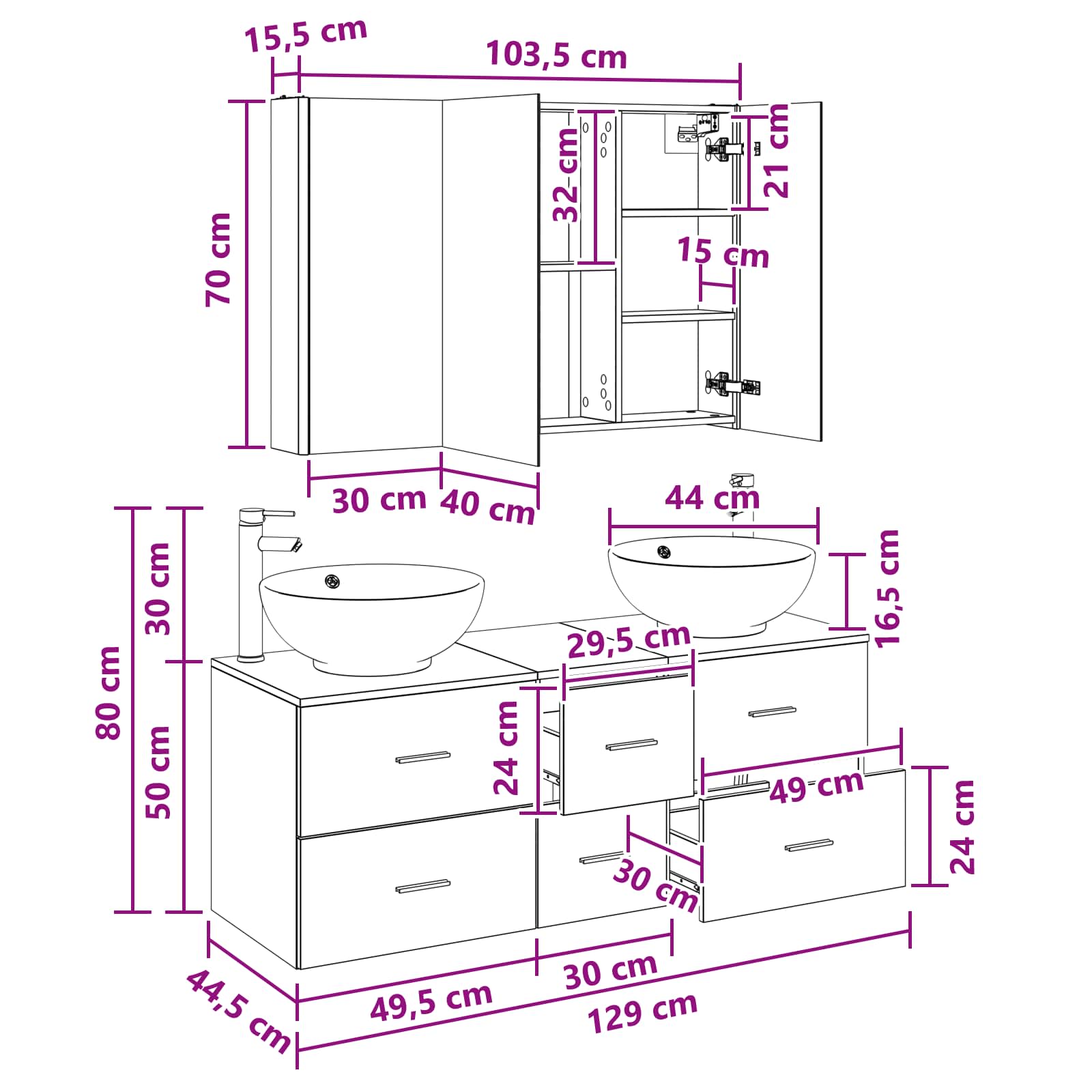 Badrumsmöbelset 4 pcs Betonggrå Konstruerat trä och glas
