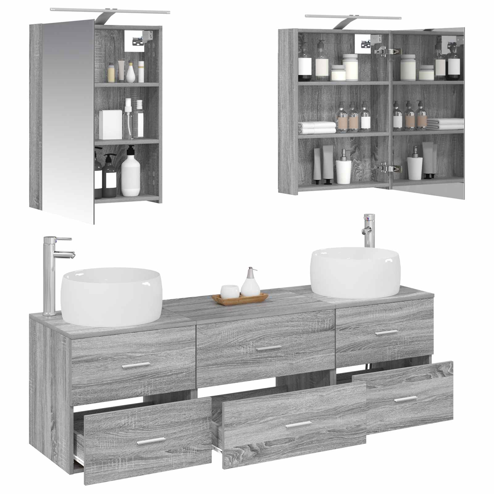 Komplet pohištva za kopalnico 5 pcs Siva Sonoma - slika 3