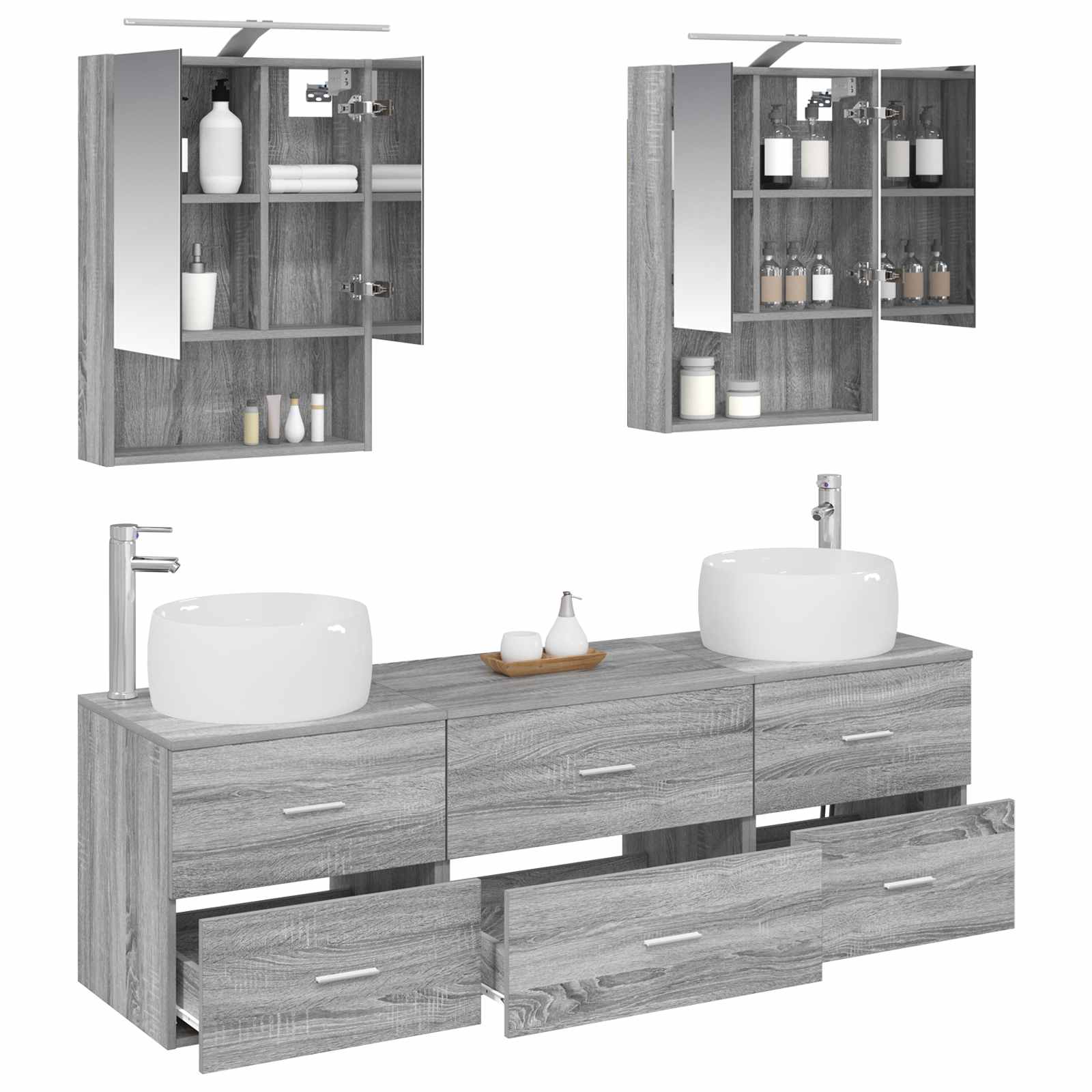 Komplet pohištva za kopalnico 5 pcs Siva Sonoma - slika 3