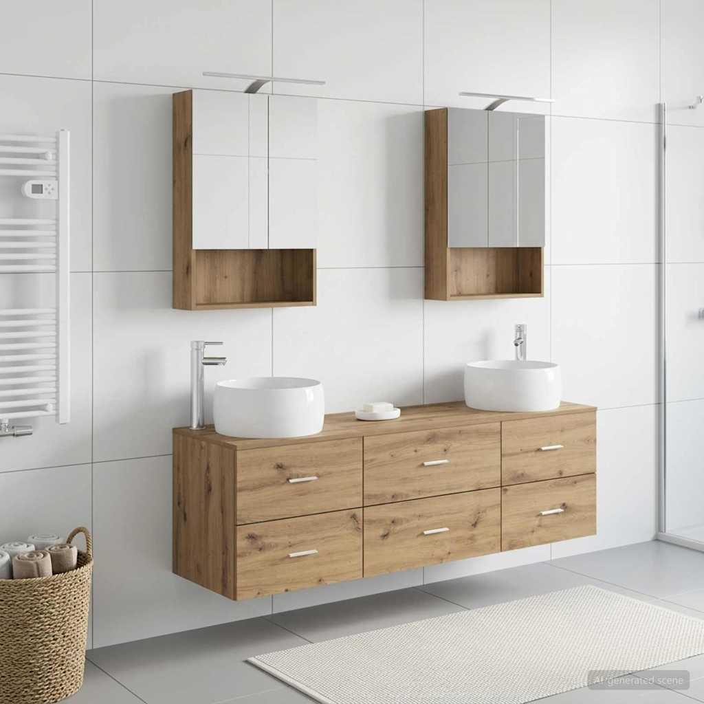 Vannitoa mööbleset 5 pcs Artisan tamm Tehispuit ja klaas