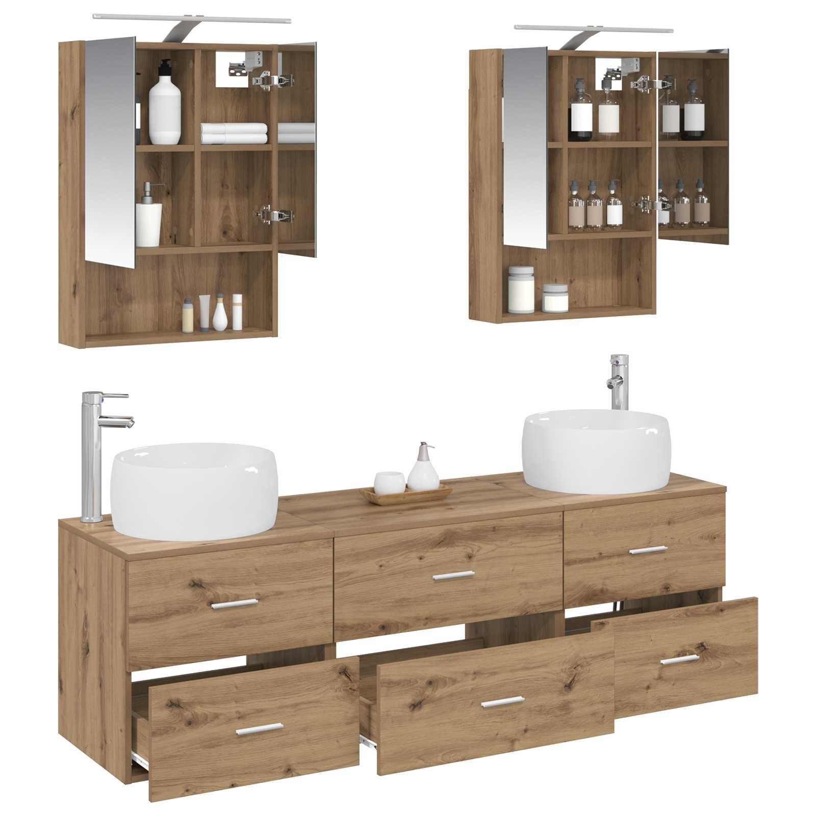 Vannitoa mööbleset 5 pcs Artisan tamm Tehispuit ja klaas 3 Kõik vajalik sinu aeda ja koju! Vannitoa mööbleset 5 pcs Artisan tamm Tehispuit ja klaas - Image 3