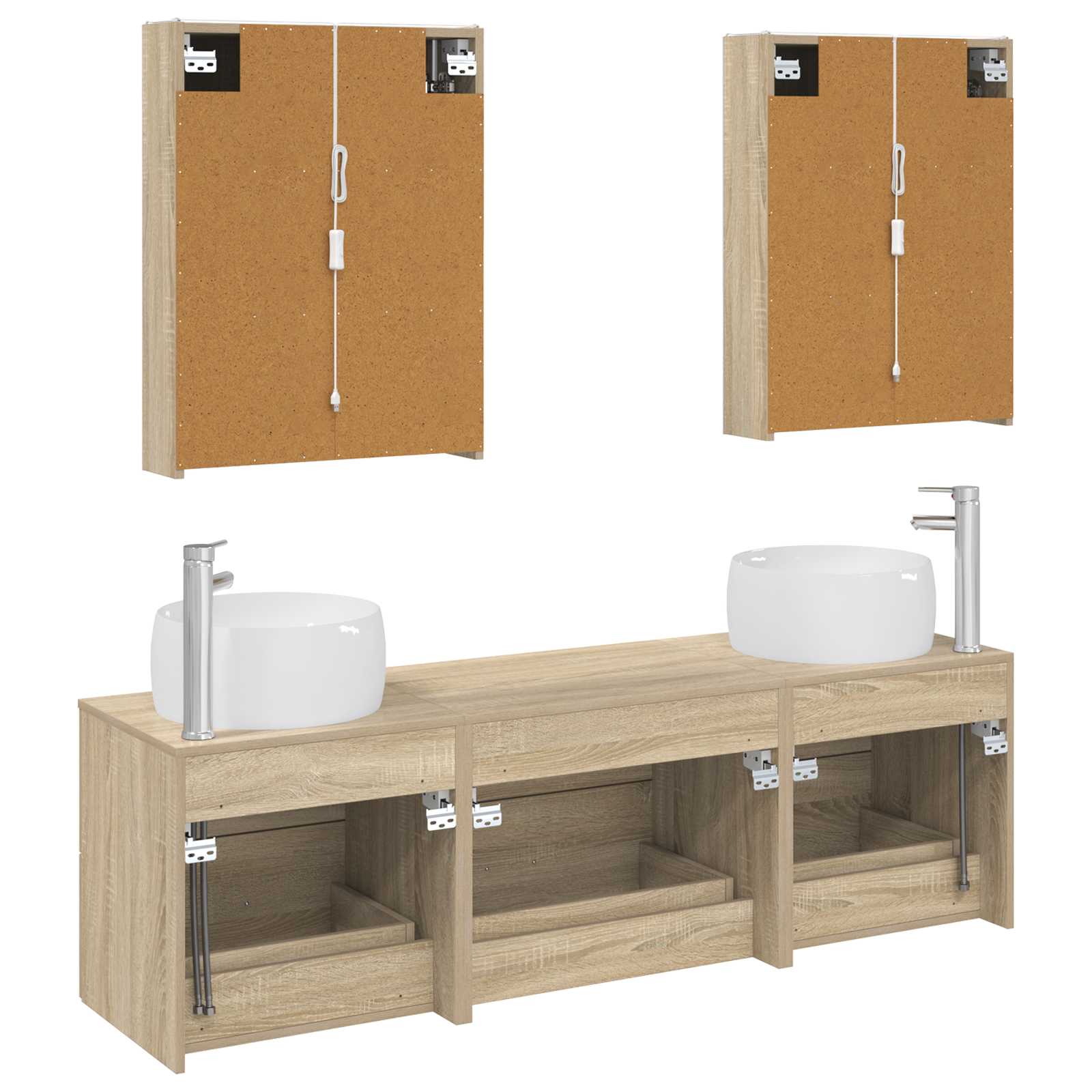 Vannitoa mööbleset 5 pcs Sonoma tamm Tehispuit ja klaas 7 Kõik vajalik sinu aeda ja koju! Vannitoa mööbleset 5 pcs Sonoma tamm Tehispuit ja klaas - Image 7