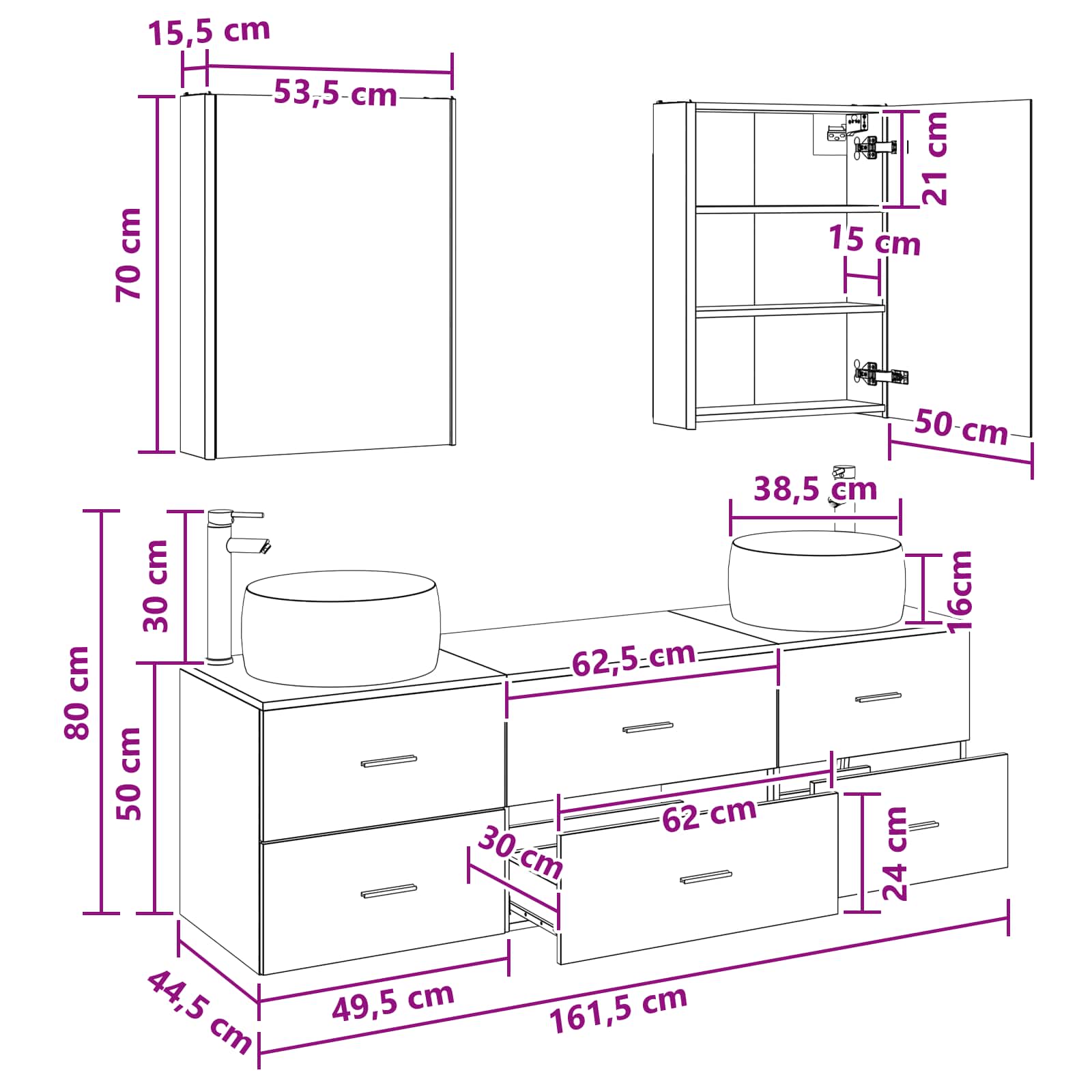 Badrumsmöbelset 5 pcs Betonggrå Konstruerat trä och glas
