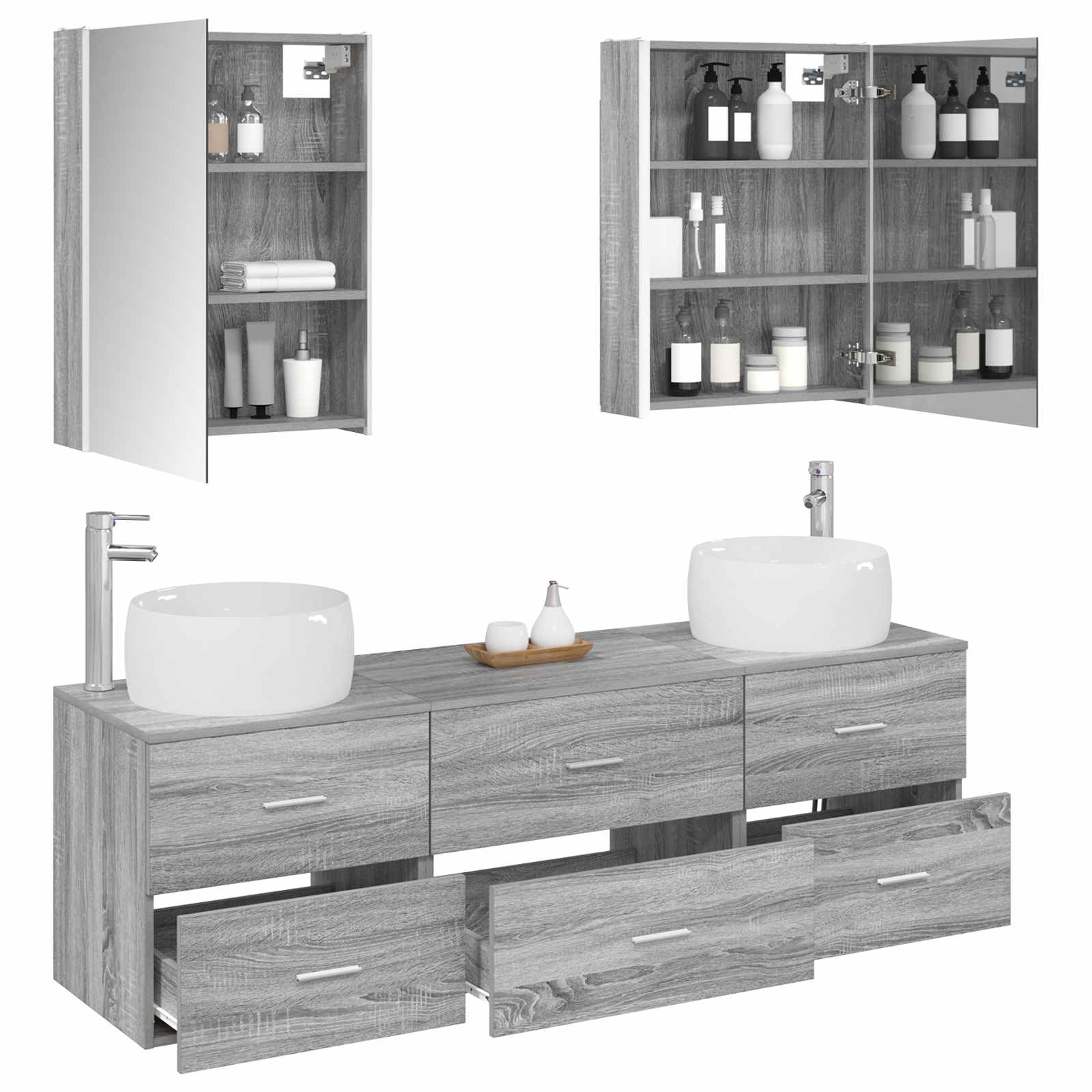 Komplet pohištva za kopalnico 5 pcs Siva Sonoma - slika 3