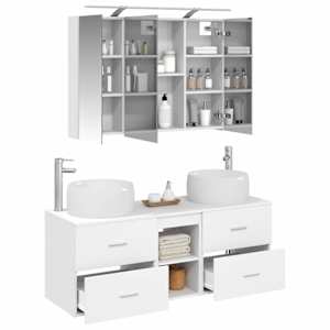 Sada koupelnového nábytku 4 pcs Bílá Kompozitní dřevo a sklo - obrázek 3