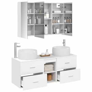 Sada koupelnového nábytku 4 pcs Bílá Kompozitní dřevo a sklo - obrázek 3