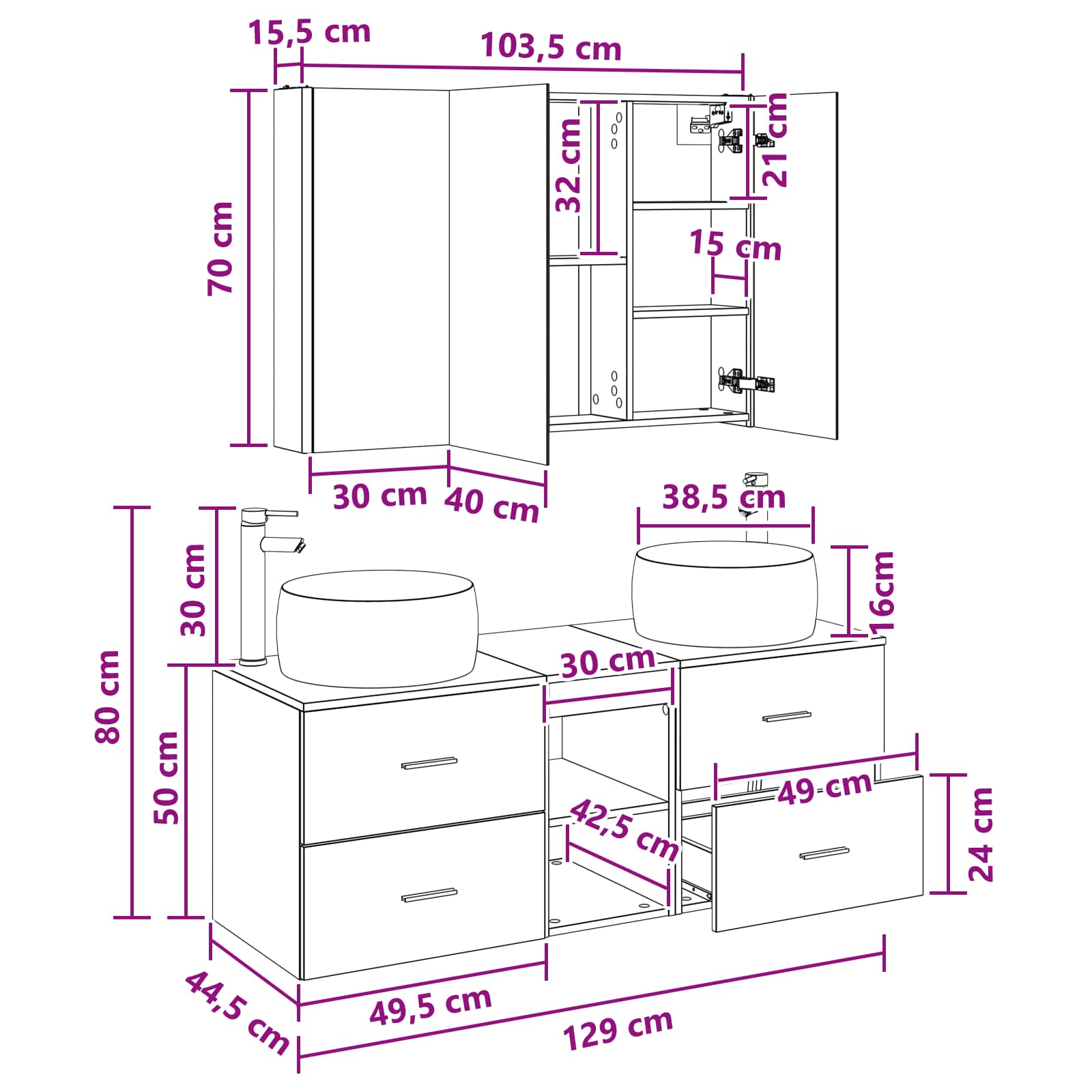 Badrumsmöbelset 4 pcs Sonoma-ek Konstruerat trä och glas