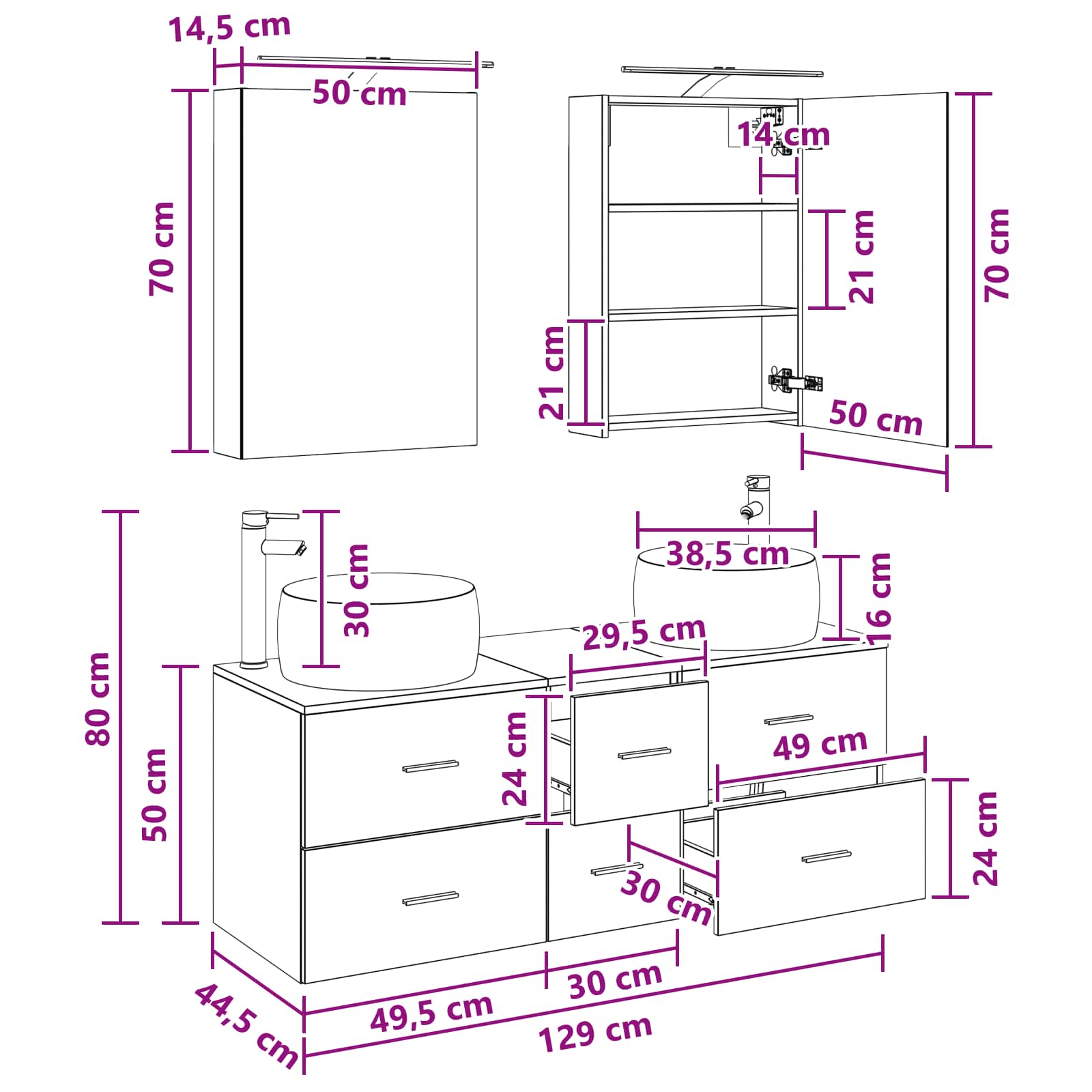 Badrumsmöbelset 5 pcs Betonggrå Konstruerat trä och glas