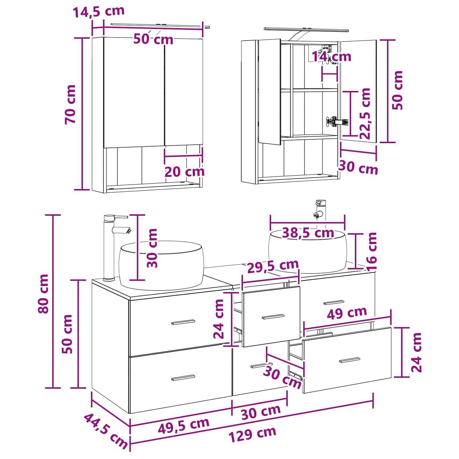 Komplet pohištva za kopalnico 5 pcs Dimljen hrast - slika 12