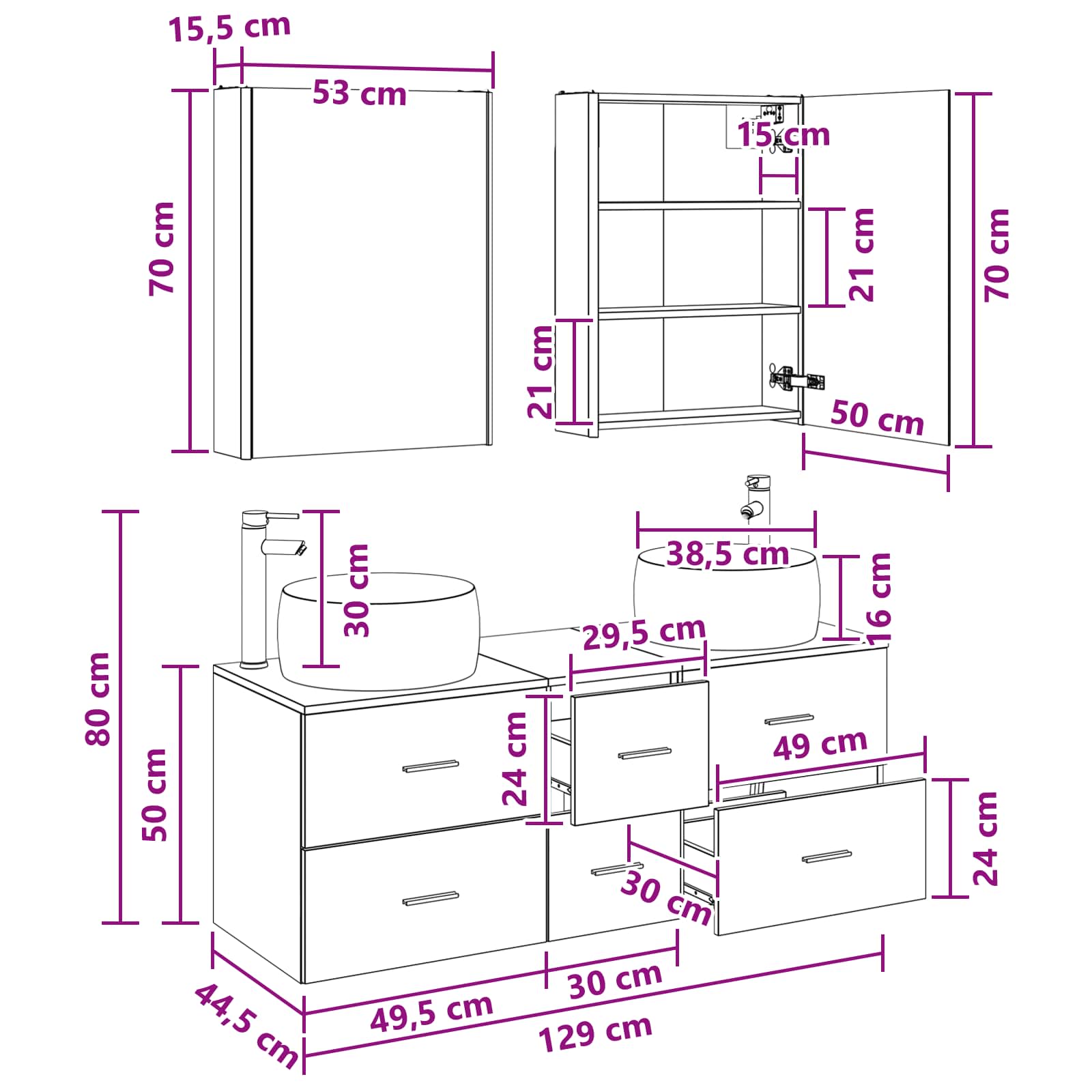 Badrumsmöbelset 5 pcs Sonoma-ek Konstruerat trä och glas