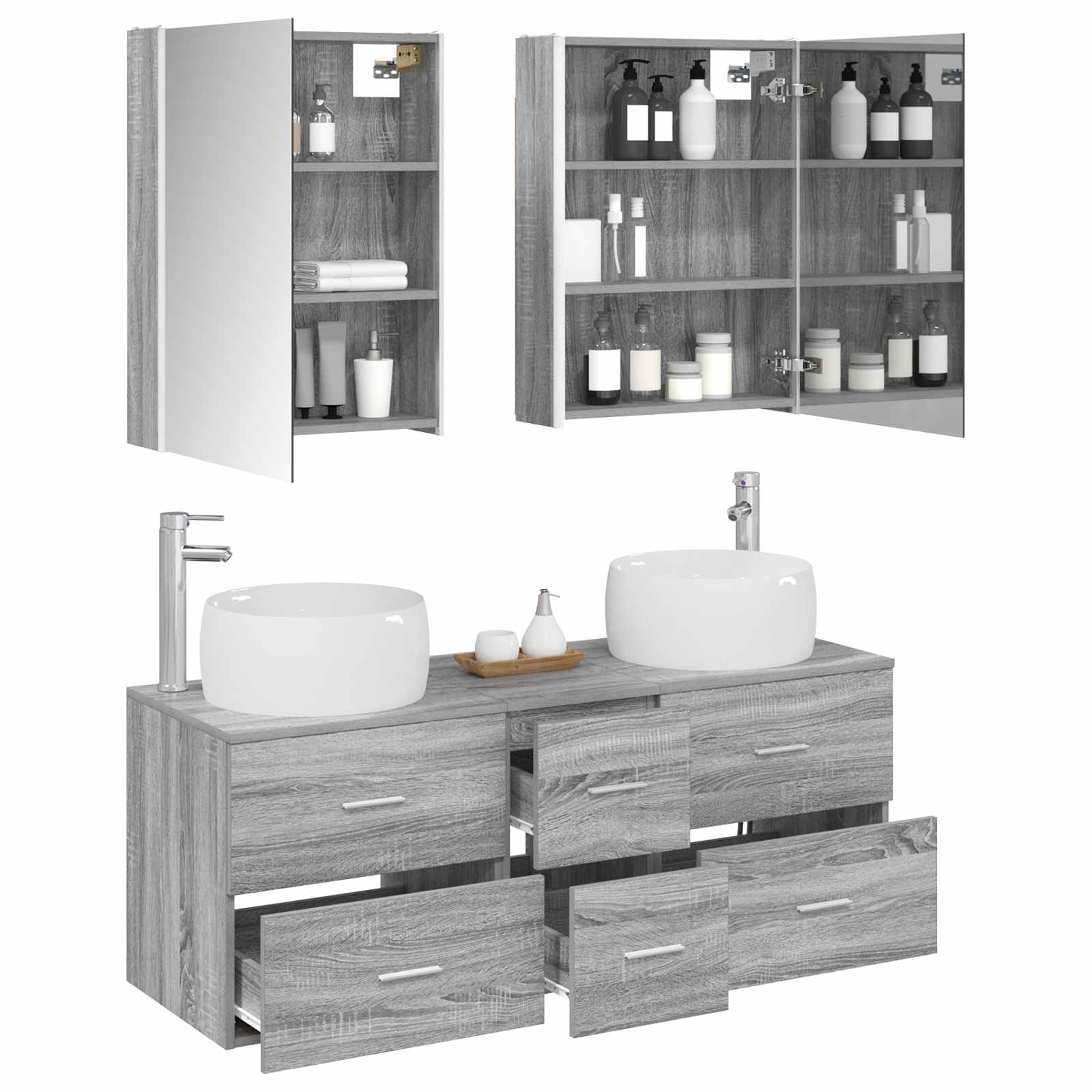 Komplet pohištva za kopalnico 5 pcs Siva Sonoma - slika 3