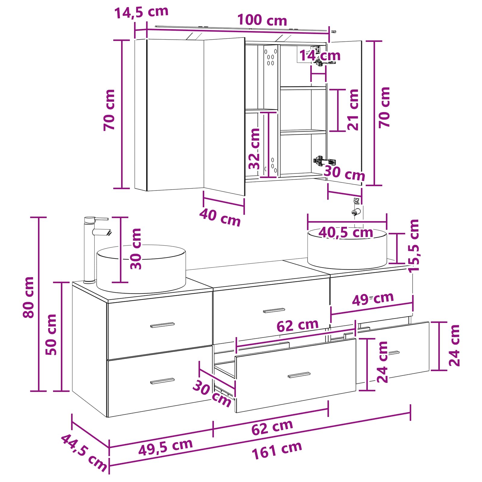 vidaXL Badezimmermöbel-Set 4 pcs Artisan-Eiche Ingenieurholz und Glas – Bild 7