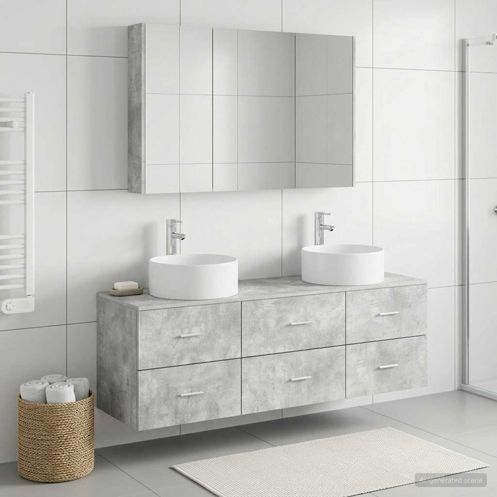Badrumsmöbelset 4 pcs Betonggrå Konstruerat trä och glas