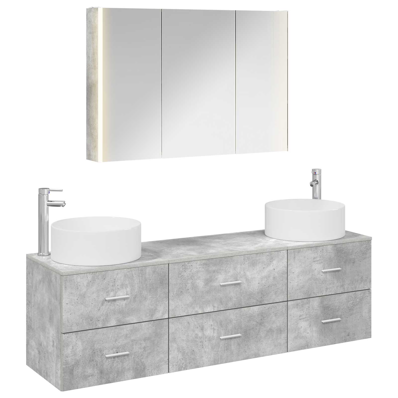 Badrumsmöbelset 4 pcs Betonggrå Konstruerat trä och glas