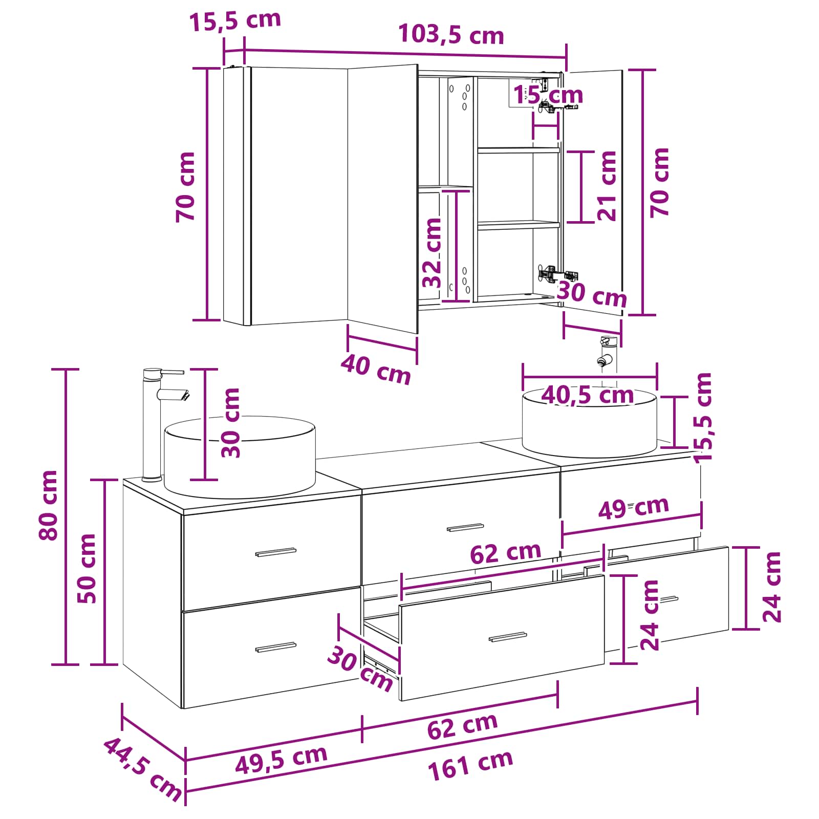 Badrumsmöbelset 4 pcs Rökt ek Konstruerat trä och glas