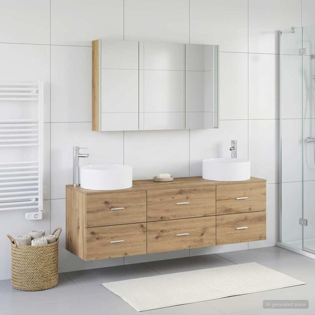 Vannitoa mööbleset 4 pcs Artisan tamm Tehispuit ja klaas