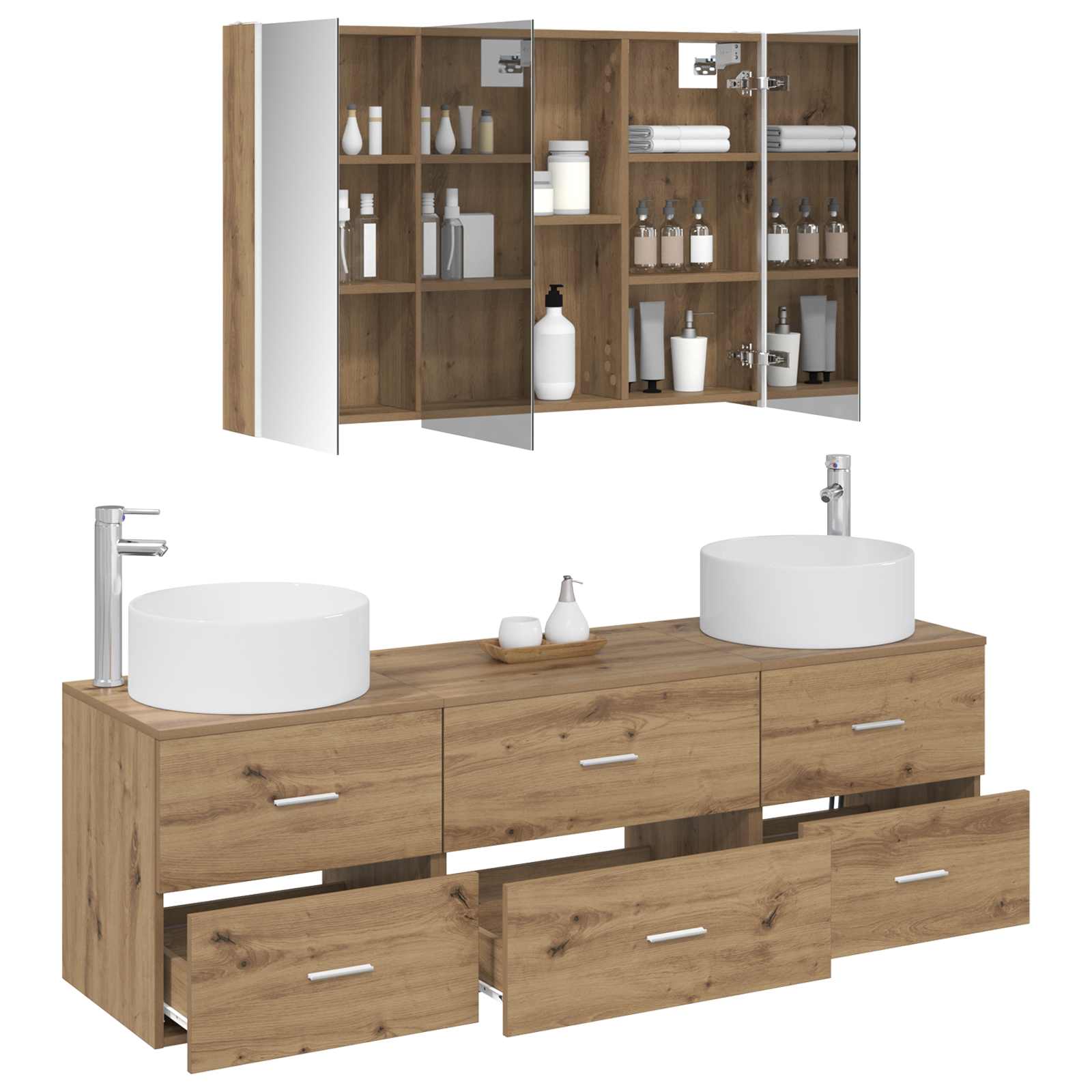vidaXL Badezimmermöbel-Set 4 pcs Artisan-Eiche Ingenieurholz und Glas