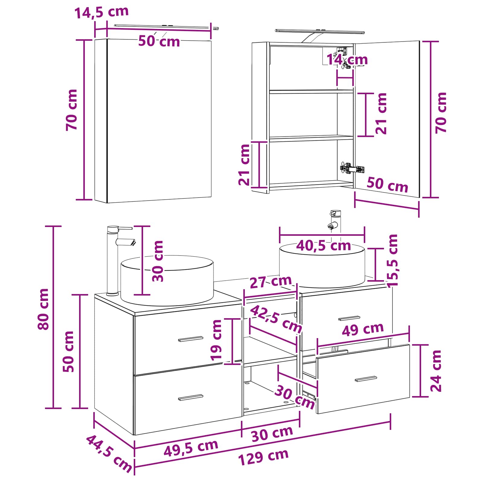Badrumsmöbelset 5 pcs Rökt ek Konstruerat trä och glas
