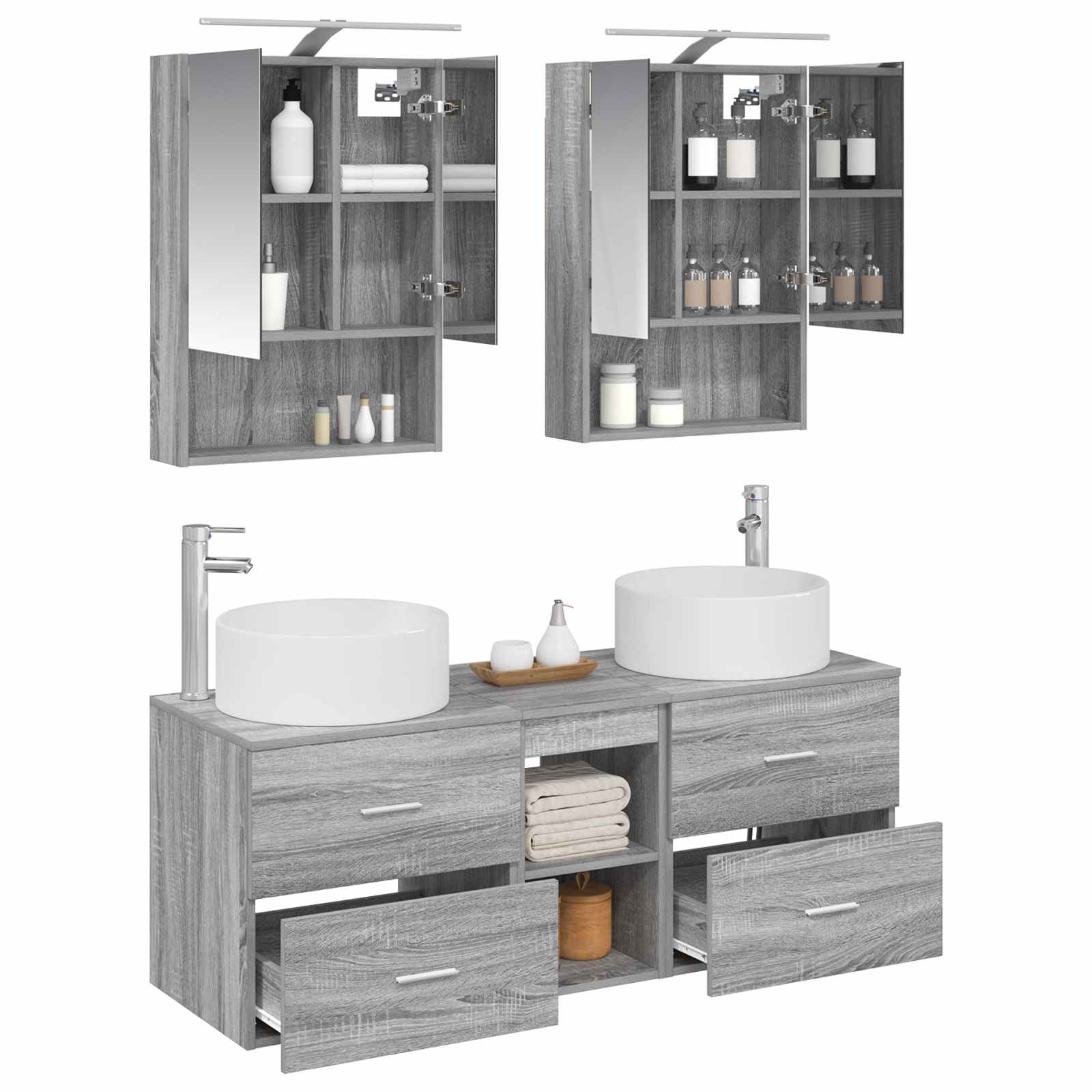 Komplet pohištva za kopalnico 5 pcs Siva Sonoma - slika 3