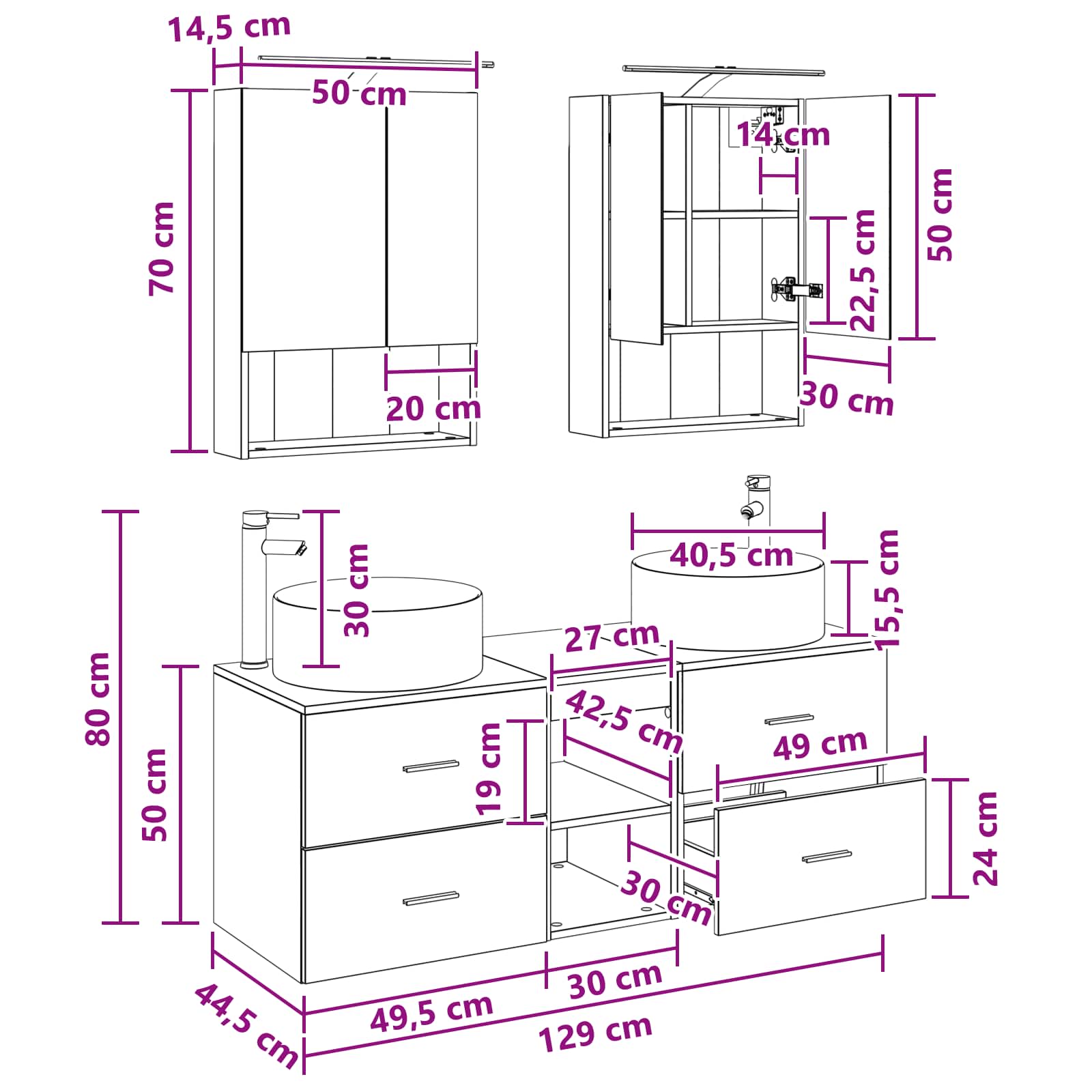 Komplet pohištva za kopalnico 5 pcs Siva Sonoma - slika 13