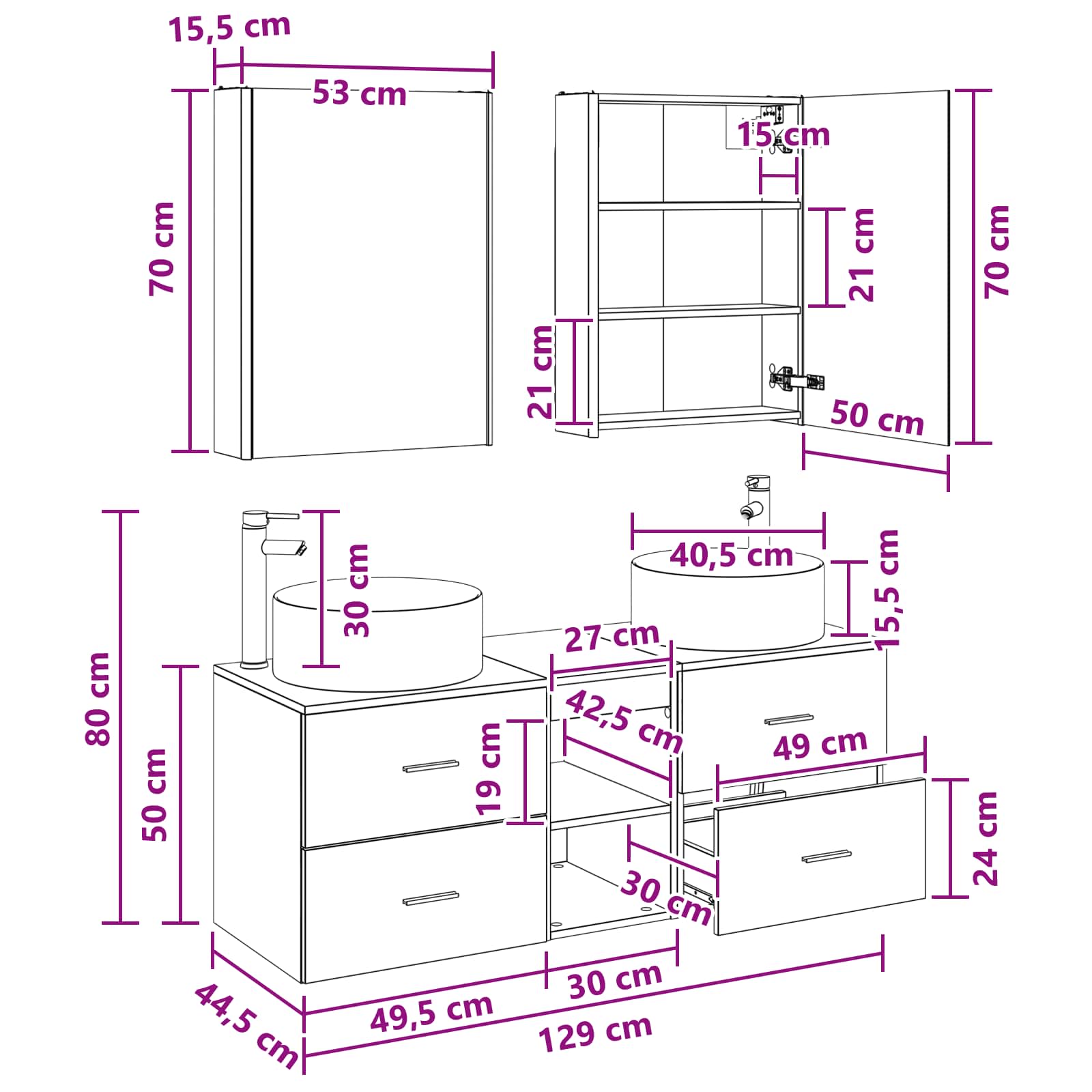 Badrumsmöbelset 5 pcs Rökt ek Konstruerat trä och glas