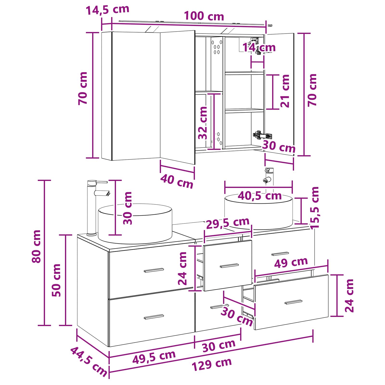 vidaXL Badezimmermöbel-Set 4 pcs Artisan-Eiche Ingenieurholz und Glas – Bild 7