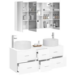 Sada koupelnového nábytku 4 pcs Bílá Kompozitní dřevo a sklo - obrázek 3