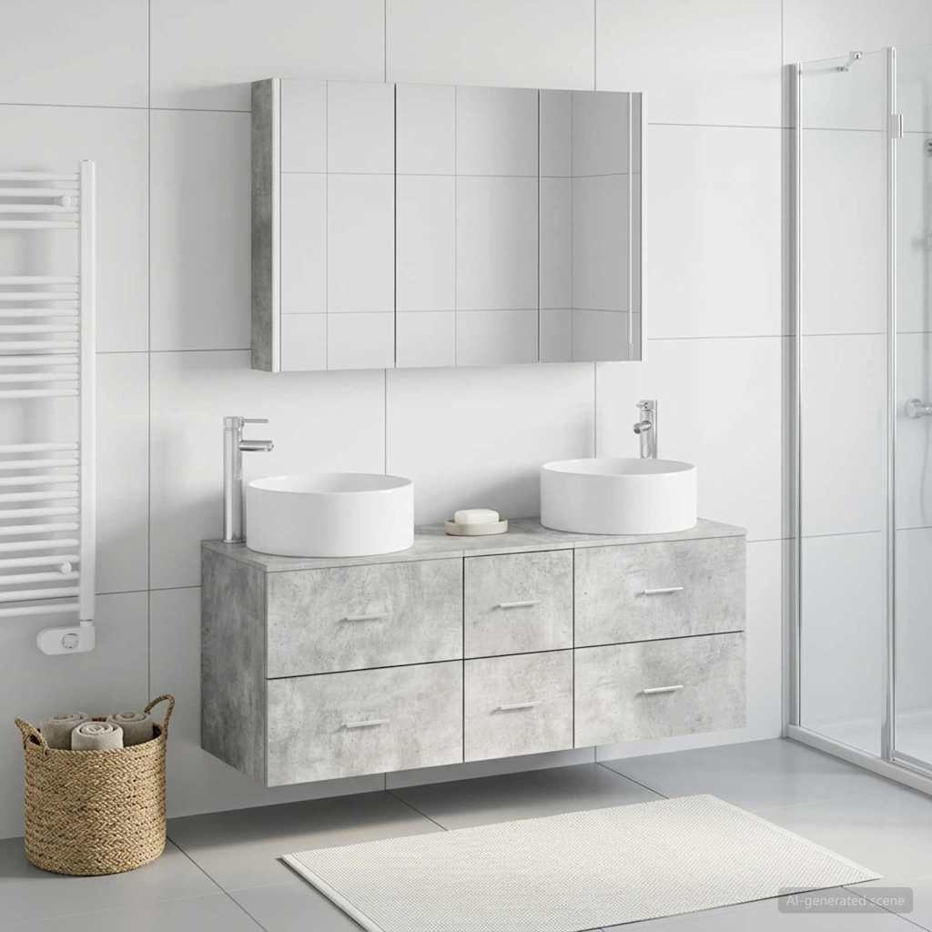 Badrumsmöbelset 4 pcs Betonggrå Konstruerat trä och glas