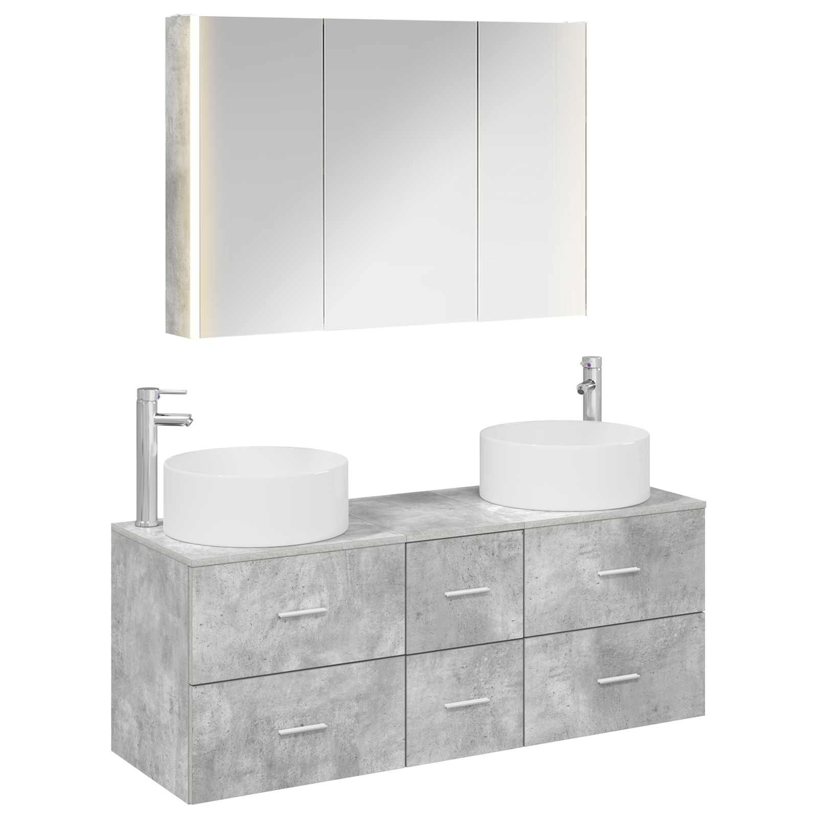 Badrumsmöbelset 4 pcs Betonggrå Konstruerat trä och glas