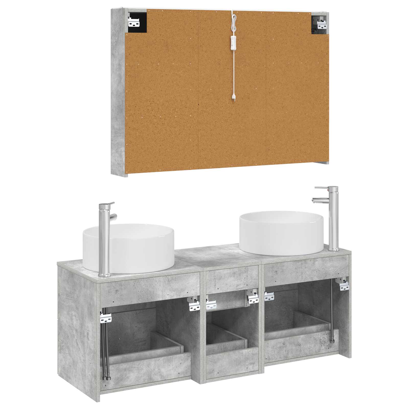 Badrumsmöbelset 4 pcs Betonggrå Konstruerat trä och glas