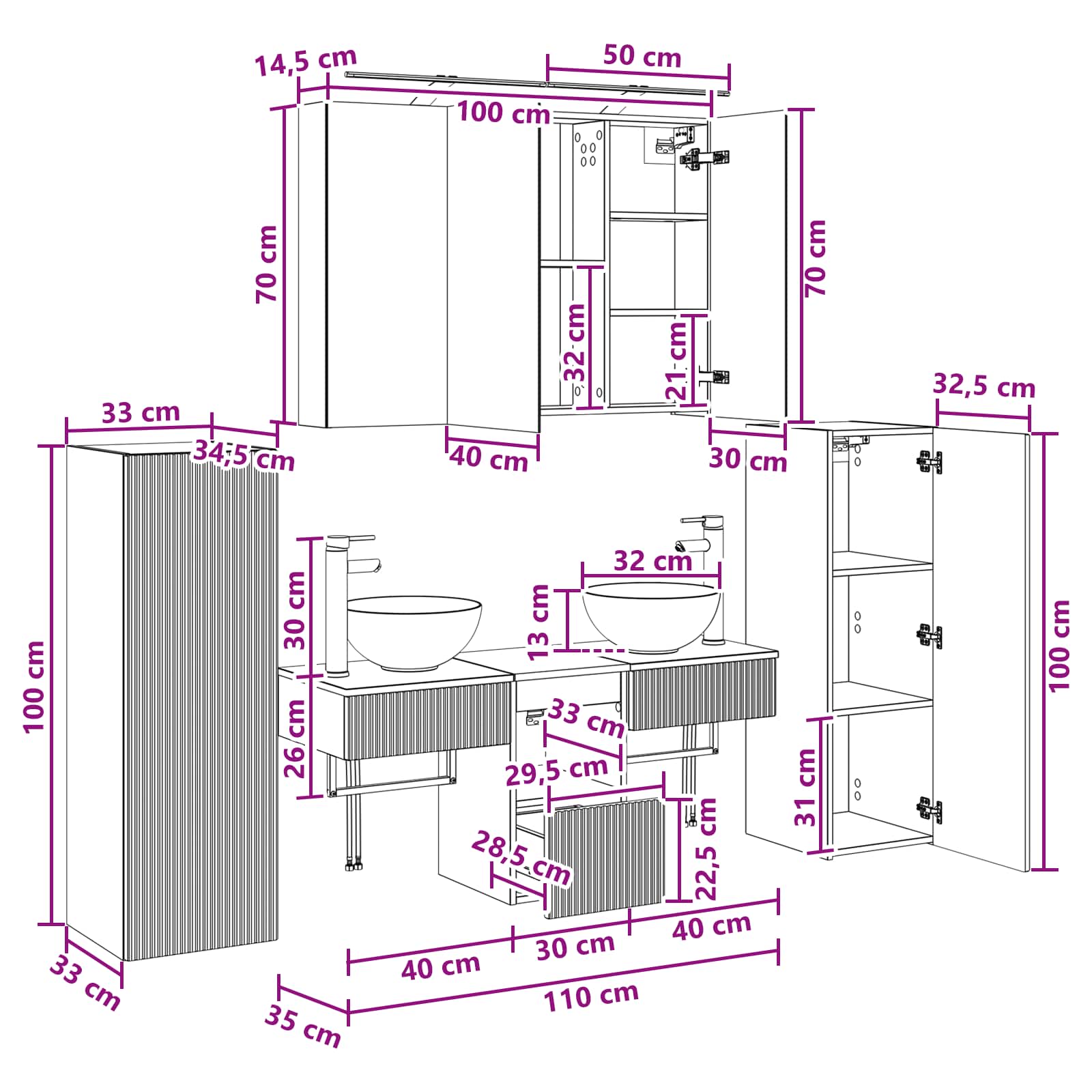 Bathroom Furniture Set size guide