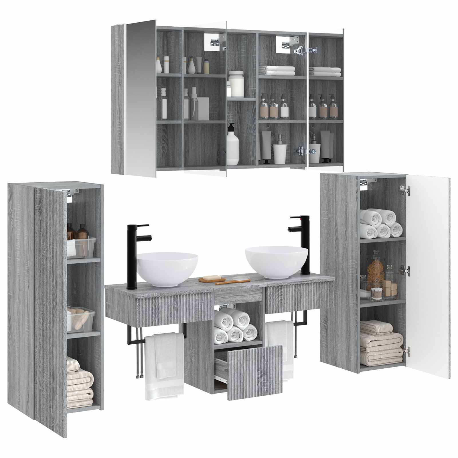 Komplet pohištva za kopalnico 6 pcs Siva Sonoma - slika 3