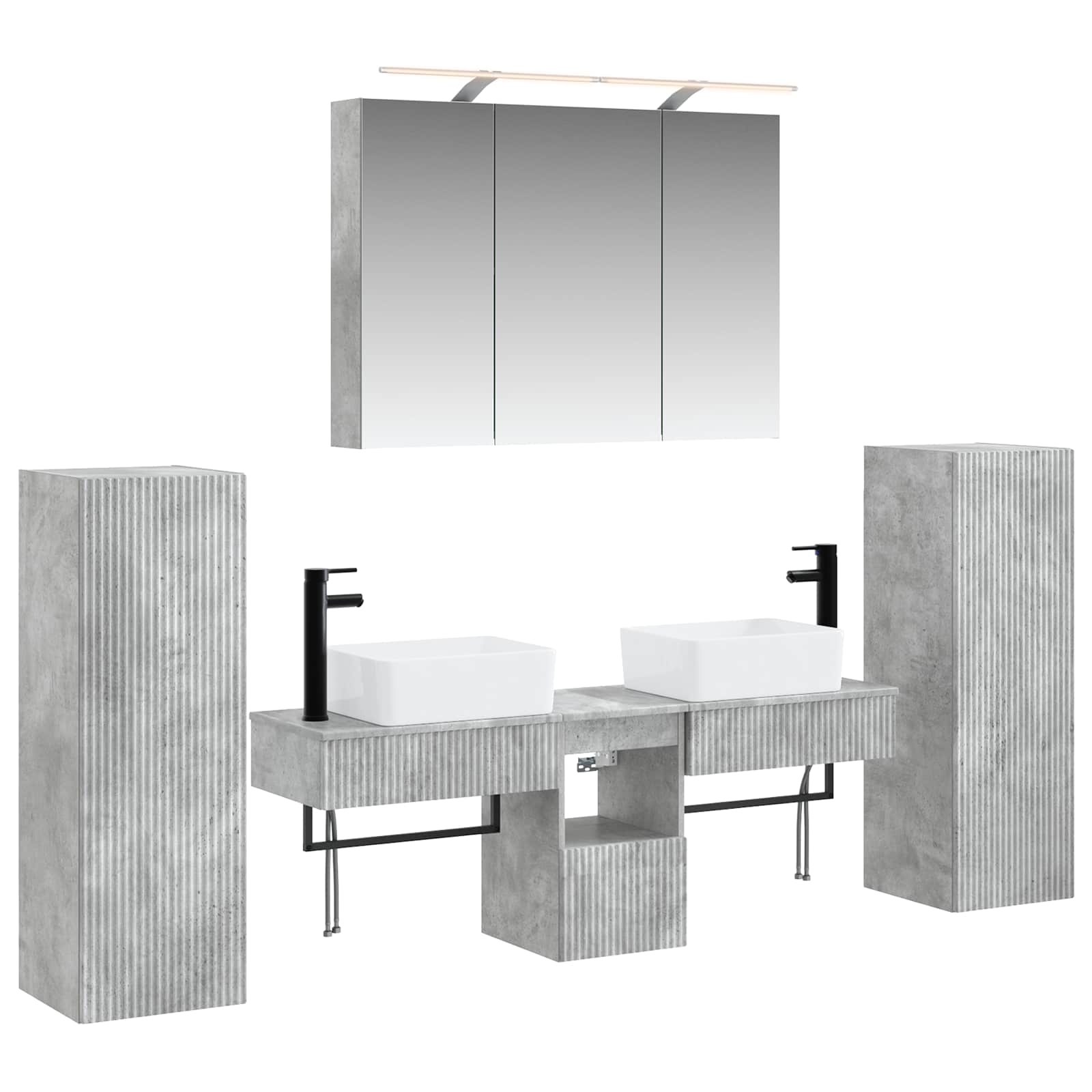Vannitoa mööbleset 6 pcs Betoonhall Tehispuit ja klaas