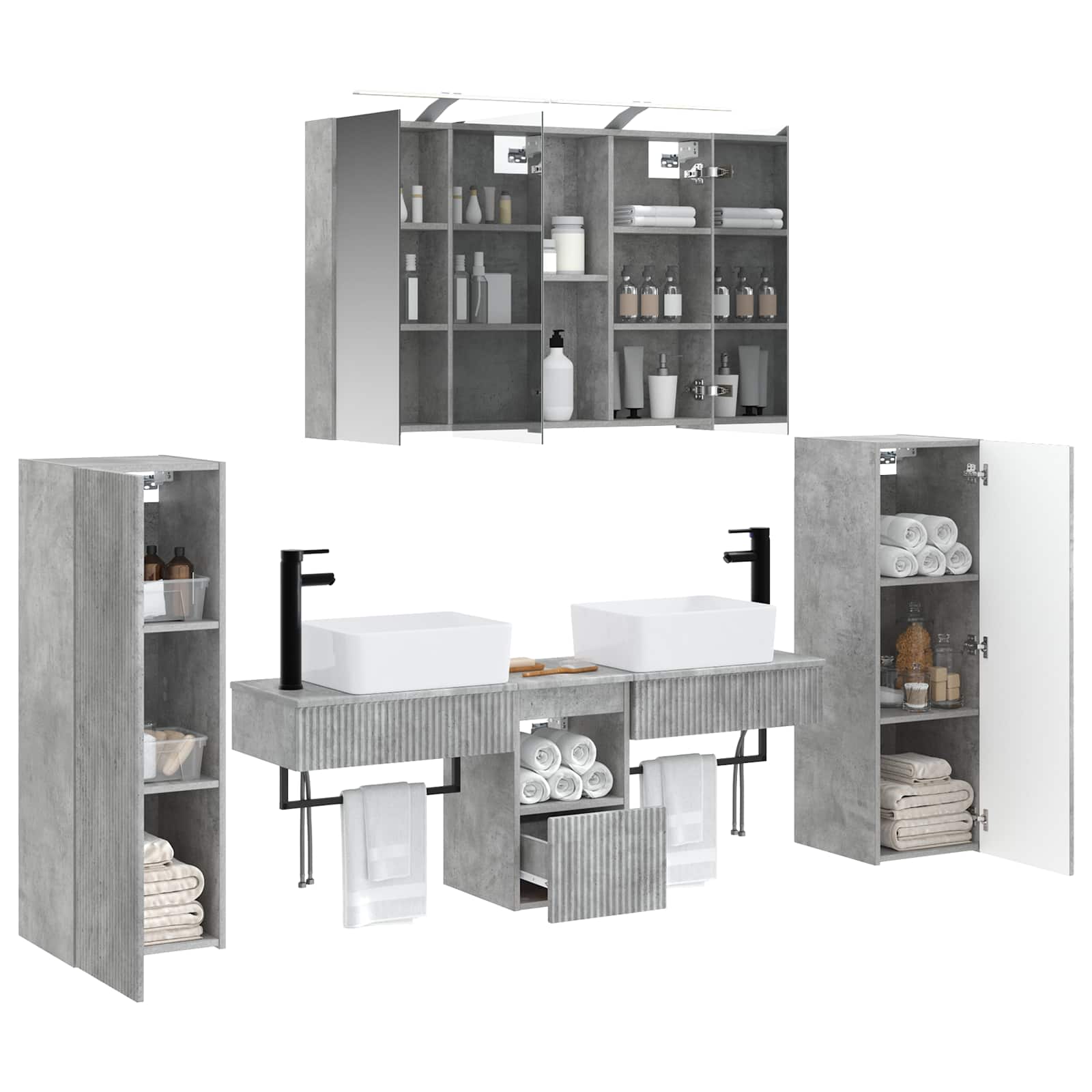 Komplet pohištva za kopalnico 6 pcs Betonsko siva - slika 3