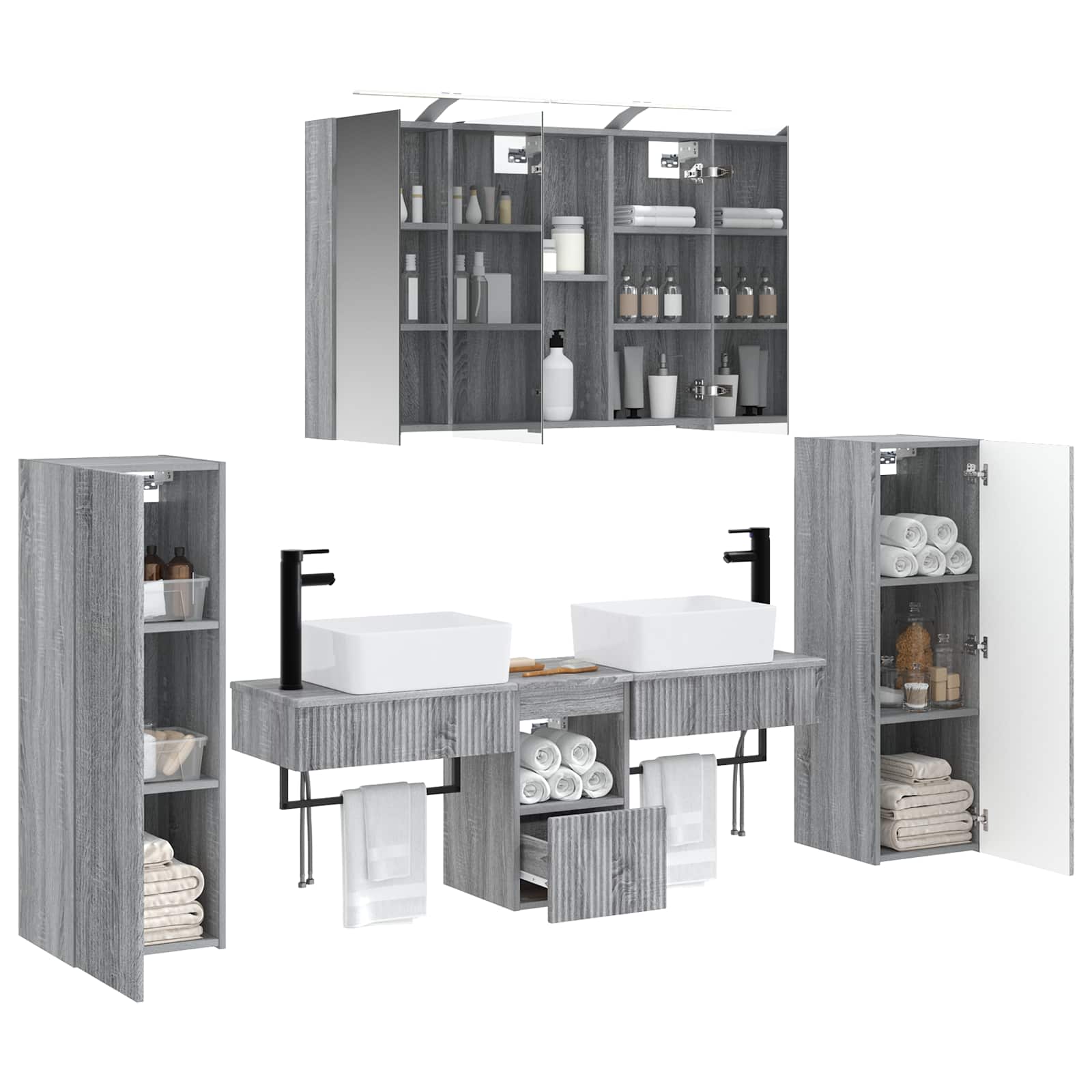 Komplet pohištva za kopalnico 6 pcs Siva Sonoma - slika 3