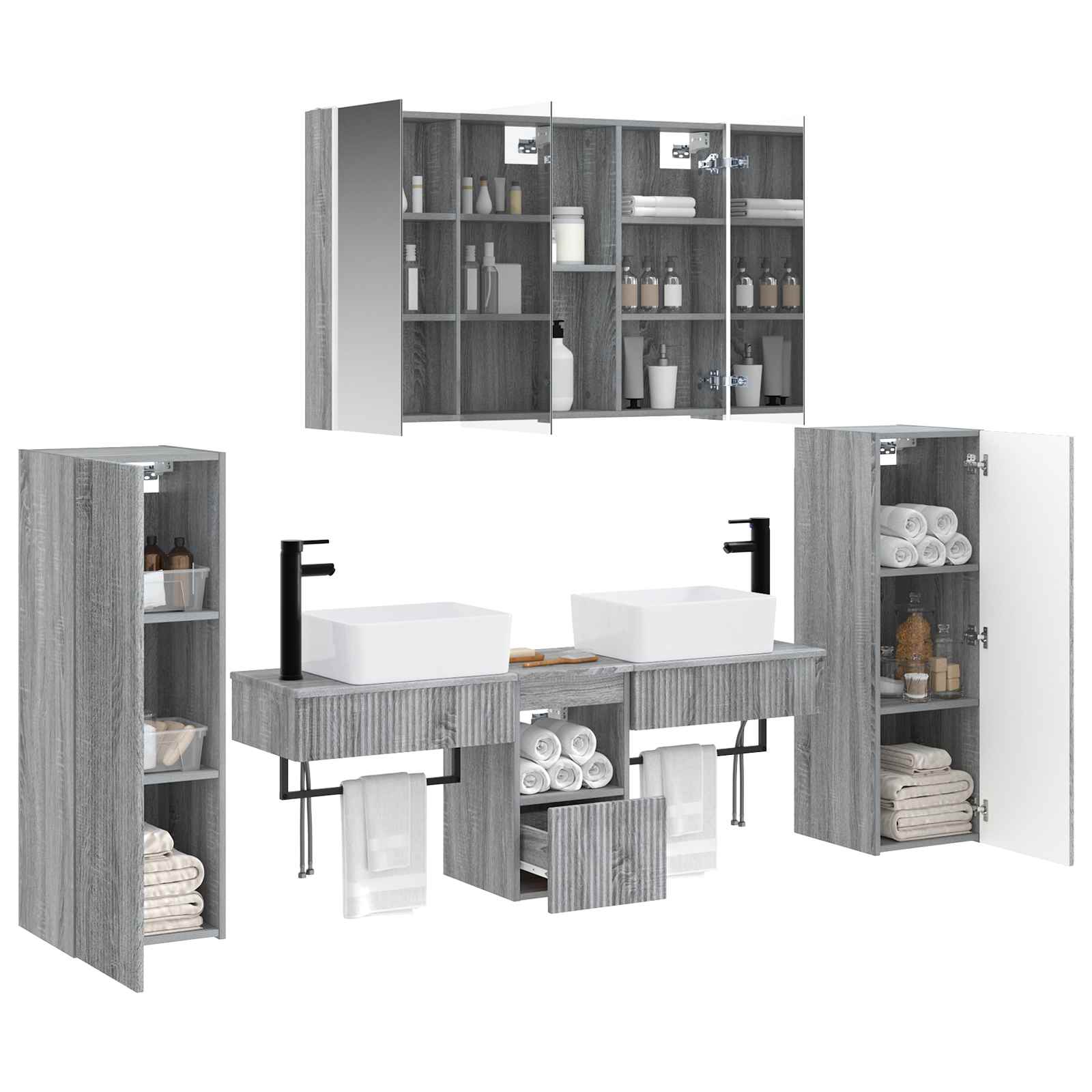 Komplet pohištva za kopalnico 6 pcs Siva Sonoma - slika 3