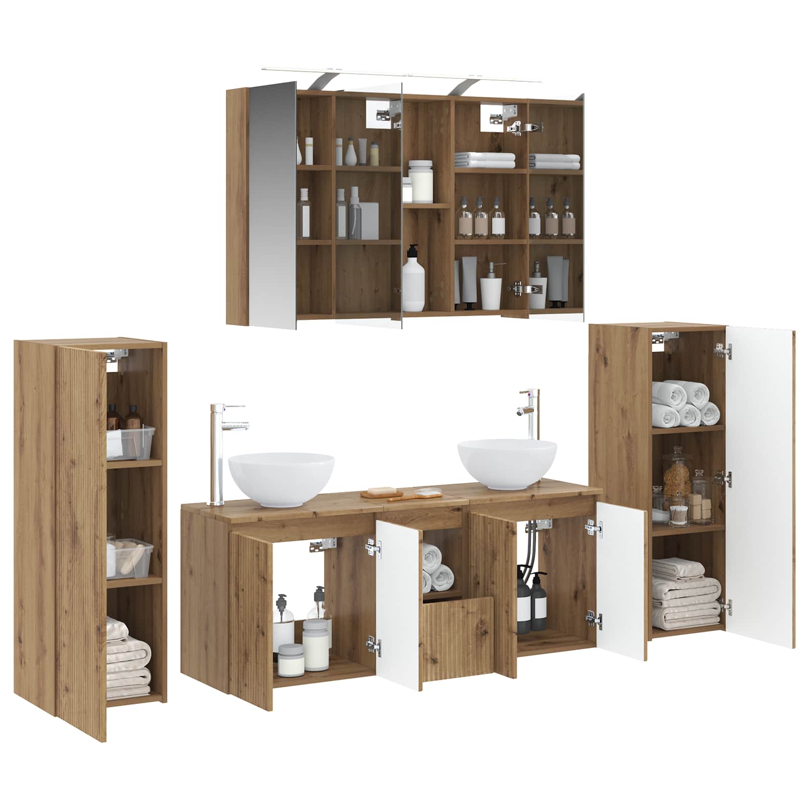 vidaXL Badezimmermöbel-Set 6 pcs Artisan-Eiche Ingenieurholz und Glas