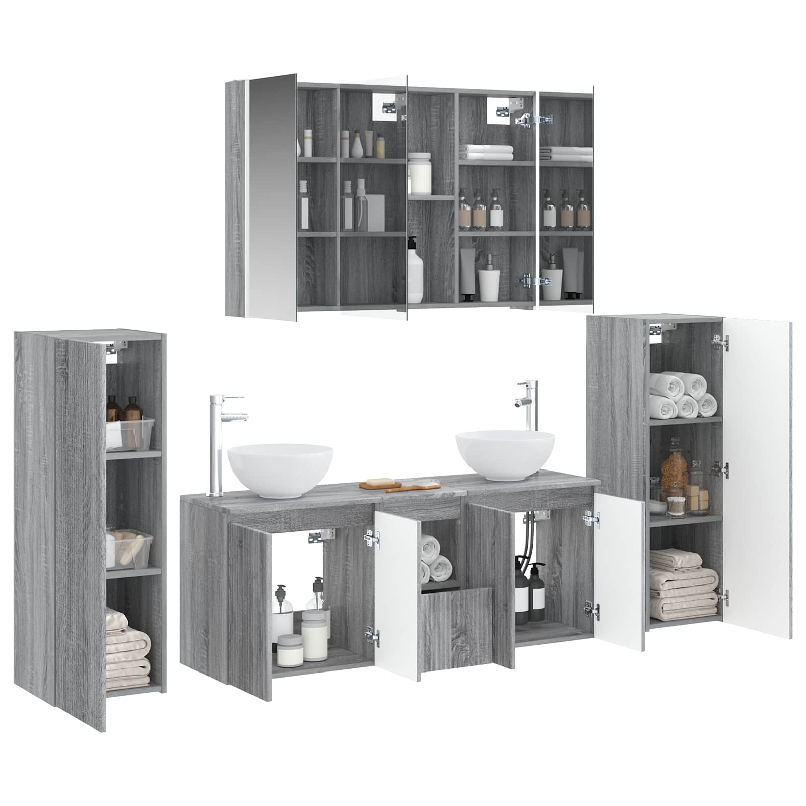 Komplet pohištva za kopalnico 6 pcs Siva Sonoma - slika 3