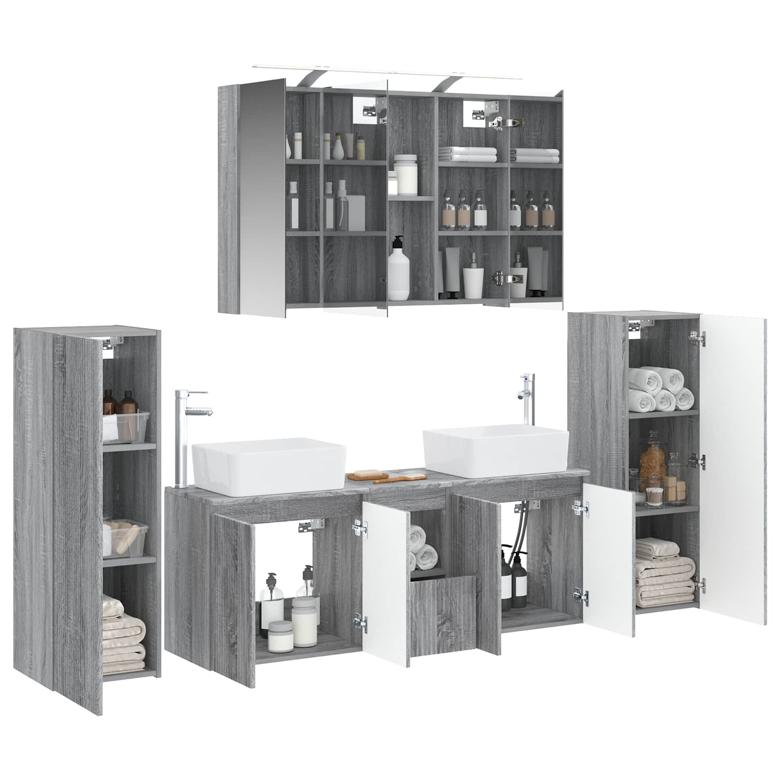 Komplet pohištva za kopalnico 6 pcs Siva Sonoma - slika 3